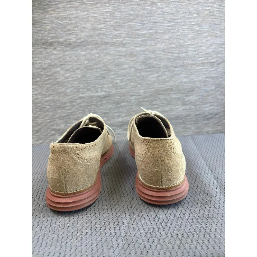 Cole Haan Shoes Mens Size 11M Beige Suede Wingtip Brogue Oxford Dress LunarGrand